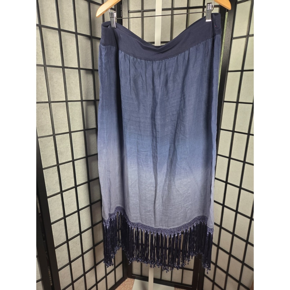 Chico's Women's Skirt Size 3 Linen Boho Maxi Blue Ombre Tassel Medium Cottage‎